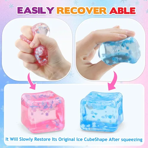 Vista 10 de Chridark Cubo de Hielo Juguete Fidget para Todas las Edades: Pack de 2 Juguetes Sensoriales Squishy Fidget, Bolas de Estrés Cuadradas, Premios