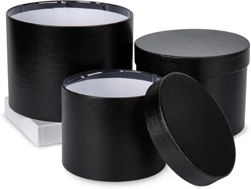 GnFlus Cajas de Regalo Redondas Negras con Tapas Juego de 3 Cajas de Regalo Anidables para Regalos Tamaños Variados Cajas de Flores para Arreglos