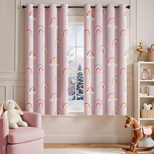 Vista 10 de jinchan - Cortinas opacas para guardería para habitación de niños, cortinas azules arcoíris, lindas, para dormitorio de niñas, cortinas para sala