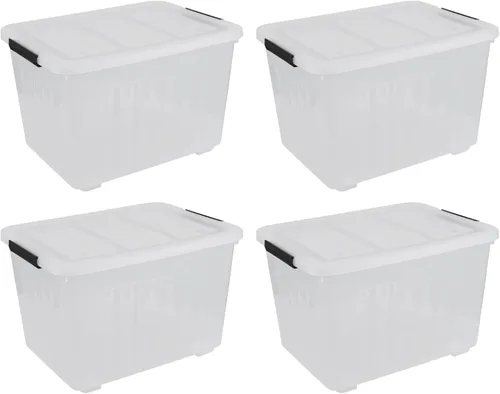 Vista 11 de Contenedor de almacenamiento transparente de 50 cuartos de galón con tapas y ruedas, paquete de 4 contenedores de plástico transparente con pestillo