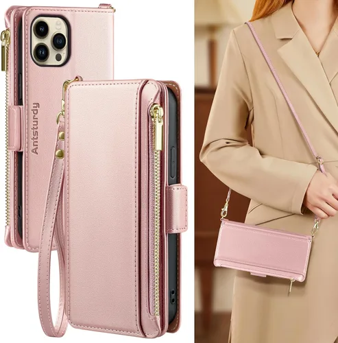 Vista 10 de Antsturdy Funda tipo cartera compatible con iPhone 12 Mini, funda de piel sintética con bloqueo RFID, funda para teléfono para mujeres y hombres