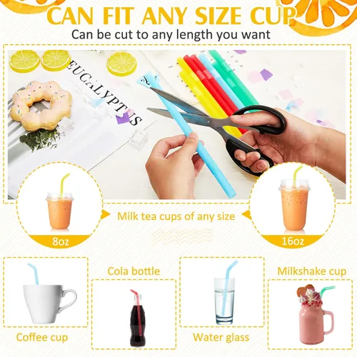 Vista 5 de Tessco - 600 pajitas para batidos de 9.06 pulgadas, desechables, a granel, de plástico, envueltas individualmente, coloridas para batidos caseros