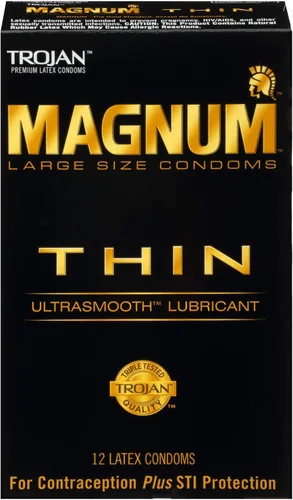 TROJAN Magnum - Preservativos delgados de gran tamaño, lubricados Magnum, 12 unidades