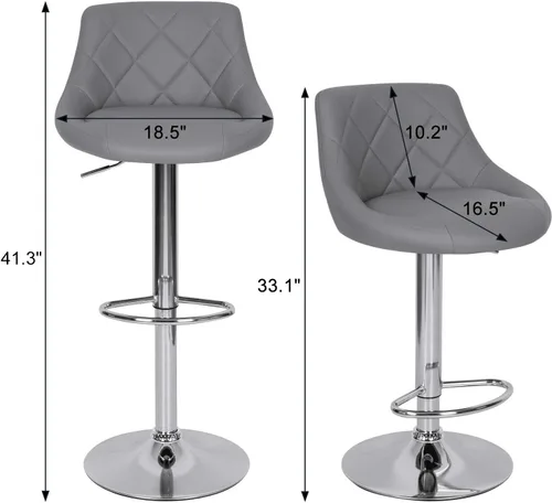 Vista 6 de ORISTUS Juego de 4 taburetes de bar grises 2022 taburetes de bar giratorios con respaldo piel sintética altura ajustable moderno taburete de bar