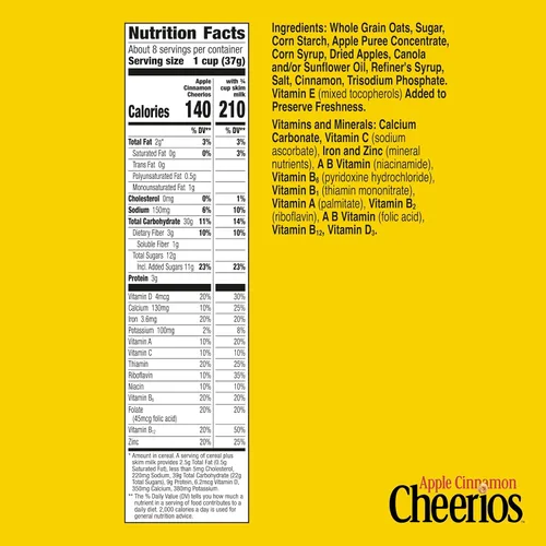 Vista 2 de Cheerios de manzana y canela, cereales para el desayuno sin gluten saludables para el corazón, hechos con avena integral, 11 onzas