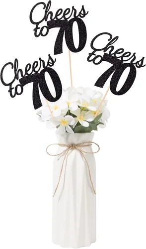 Vista 43 de Gexolenu Cheers a los 40, paquete de 10 unidades de piezas centrales para mesa de cumpleaños número 40 de doble cara con purpurina dorada