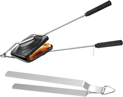 Vista 2 de Tostadora de sándwich cuadrada de aluminio con revestimiento antiadherente, sándwich de parrilla con pinza de acero inoxidable (2 piezas)