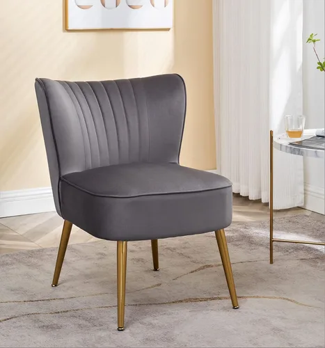 Vista 49 de Silla moderna de terciopelo para sala de estar, dormitorio o entrada, diseño elegante y cómodo sin brazos con patas de metal, color negro