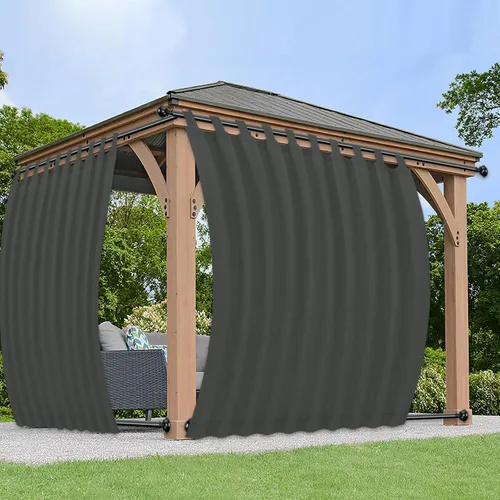 Vista 10 de PureFit Cortinas de exterior para patio desmontable, con pestañas adhesivas, impermeables, resistentes a la intemperie, a los rayos UV y a la Beige