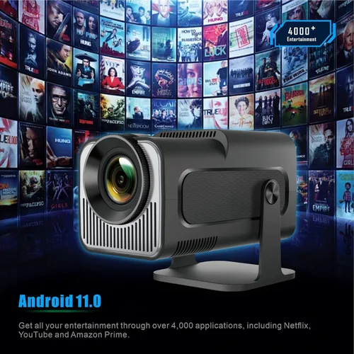 Vista 3 de Proyector portátil, mini proyector HY320 con WiFi y Bluetooth, compatible con 4K 1080P con doble banda WIFI6 BT5.0 Android 11, proyector de TV