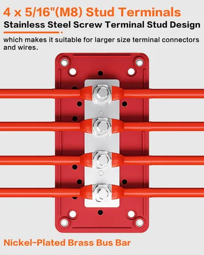 Vista 3 de IZTOSS Barra de autobús de 12 V resistente al agua Bloque de distribución de energía con 4 pernos de terminal de 5/16 pulgadas (M8) Batería