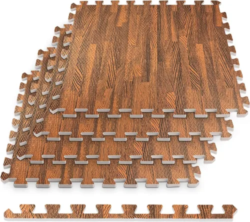 Vista 2 de HomeCube USA - Baldosas de espuma entrelazadas con veta de madera de 3/8 pulgadas de grosor para hogar, oficina, espacio de equipos