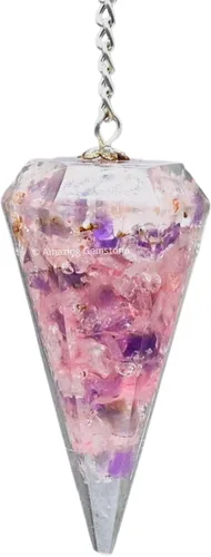 Vista 28 de Péndulos de cristal de orgón de amazonita de Amazing Gemstone para adivinación y radiestesia, péndulo de cristal con verdadero movimiento