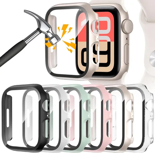 Vista 7 de [Paquete de 6] Funda para Apple Watch SE 3/SE 2ª generación Series 6 5 4 SE protector de pantalla con vidrio templado ultrafino, cobertura completa