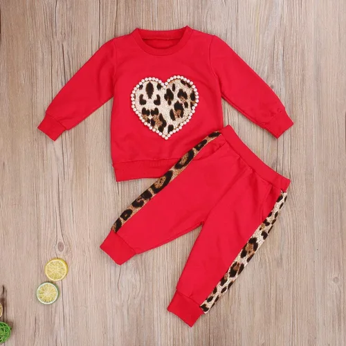 Vista 2 de Niño Bebé Niña Niño Leopardo Traje Jersey Tops Pantalones Chándal 2pcs Conjunto Otoño Invierno Ropa