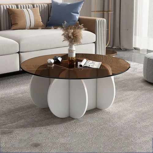 Vista 9 de HM&DX Mesa auxiliar redonda de cristal, base de madera maciza y parte superior de vidrio templado transparente, mesa auxiliar de café, mesa central