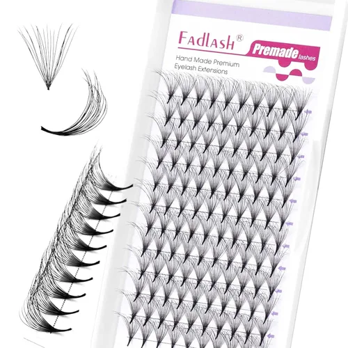 Vista 17 de FADLASH Extensiones de pestañas postizas en abanico con base puntiaguda 10D, extensiones de pestañas postizas de tallo medio, extensiones