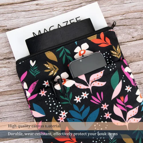 Vista 3 de Funda para Libros Cubiertas de Libros Protector de Libros con Estampado Floral con Cremallera Tela Lavable para Adolescentes Adultos Amantes