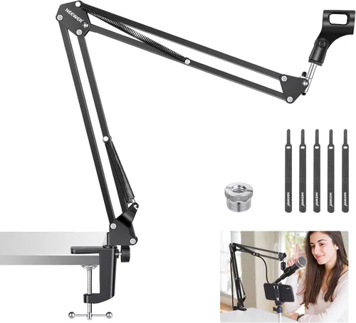 Neewer: Micrófono ajustable de Suspension Boom Scissor Arm Stand, soporte de micrófono compacto de acero durable para estaciones de radio estudio de