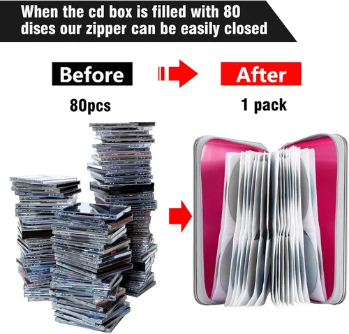 Vista 40 de Estuche para CD, capacidad para 80 unidades, para CD/DVD, cartera, de plástico duro, CD y DVD, carpetas de almacenamiento para automóvil, hogar
