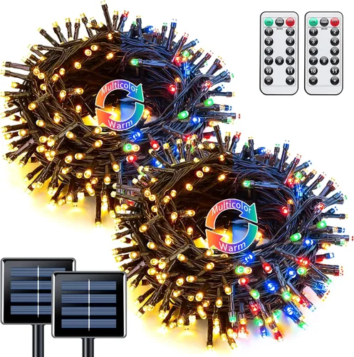 Vista 46 de JMEXSUSS Paquete de 2 tiras de luces solares para exteriores, 100 LED de 42.7 pies de luces solares blancas para exteriores, impermeables, 8 modos