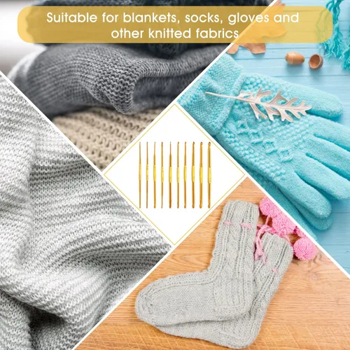 Vista 4 de cobee Ganchos de ganchillo, 10 ganchos de ganchillo de doble extremo, agujas de ganchillo doradas, kit de agujas de tejer, kit de agujas de tejer