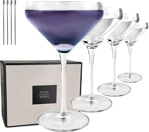 Vista 9 de MORA PURE El juego de 4 copas Lyra de cupé, 7oz de cristal premium soplado a mano, copas clásicas de cóctel para Martini, champán, mixología, bar