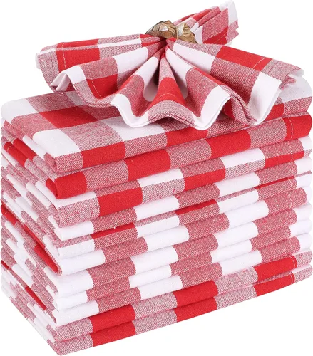 Vista 5 de Servilletas de tela a cuadros a cuadros, 18 x 18 pulgadas, negro y rojo, servilletas de boda, servilletas de cóctel, servilletas de tela
