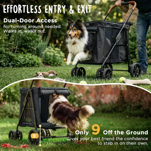 Vista 3 de CANINE CANYON Scout - Cochecito para mascotas, diseño de 4 ruedas para perros pequeños/medianos, plegable con un botón, ventanas y persianas