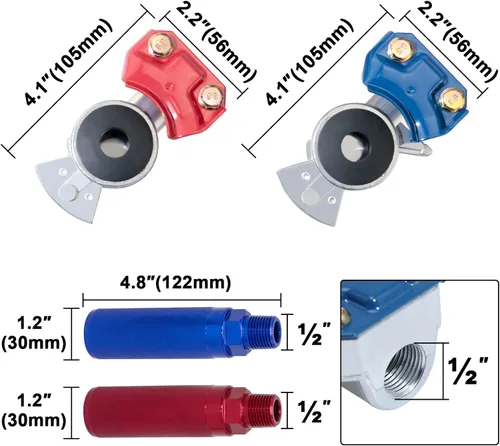 Vista 2 de KOOTANS Juego de manos Glad con Glad Hand de servicio de emergencia, mangos de extensión de aluminio anodizado, agarres y sellos para semirremolque