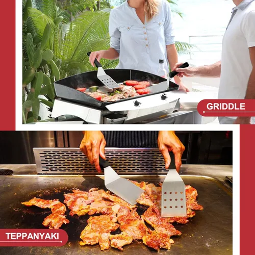 Vista 6 de HaSteeL Kit de 8 accesorios para plancha, espátula de metal resistente, herramientas profesionales de plancha de acero inoxidable con bolsa