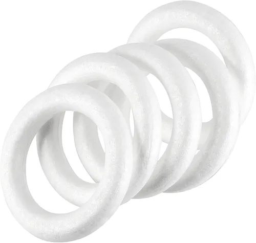 Vista 5 de Paquete de 30 coronas de espuma para manualidades de 5.7 pulgadas, anillo de espuma de poliestireno blanco, forma de corona redonda de espuma