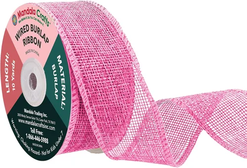 Vista 97 de Mandala Crafts Cinta de arpillera rosa con alambre de 1 pulgada de ancho para manualidades, rollo de 10 yardas de cinta rústica de arpillera