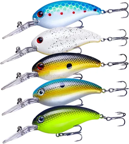 Crankbait Crank Bait - Señuelos de pesca para lubina, cebos de manivela cuadrados para bajo, cebos de buceo profundo, señuelos de pesca con mosca