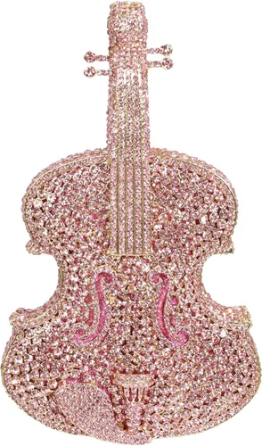 Mini bolso de noche de violín para mujer, con diamantes de imitación brillantes, embrague de boda, fiesta, banquete