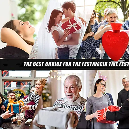 Vista 7 de Botella de agua caliente en forma de corazón de 16.9 fl oz con tapa suave, bolsa de agua caliente para aliviar el dolor, calambres, espalda, cuello