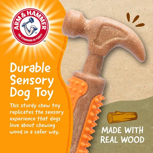 Vista 3 de Arm & Hammer Colección de herramientas para masticar para mascotas: juguete masticable de martillo de mezcla de madera para perros Juguetes