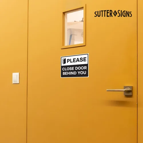 Vista 5 de Calcomanías autoadhesivas de vinilo con texto en inglés «Please Close Door Behind You», autoadhesivas, resistentes a la intemperie, color negro