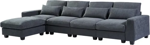 Vista 17 de Sofá modular moderno hecho de tela de felpilla resistente a las arrugas, sofá de combinación gratuita, sofá modular en forma de L para sala de beige