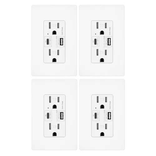 Vista 8 de Micmi USB C + A PD Power Delivery 24W Toma de corriente dual de alta velocidad, capacidad de carga rápida inteligente, placa de pared resistente a