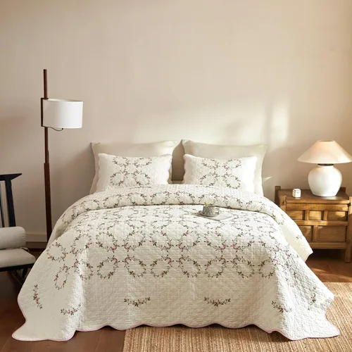 Vista 42 de MarCielo Juego de ropa de cama de 3 piezas, 100 % algodón, juego de colcha de gran tamaño, ligero y bordado, estilo rústico, T0