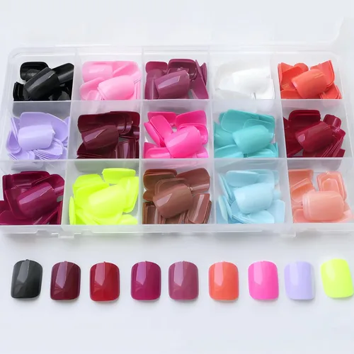 Vista 6 de LuckForever 360 uñas cuadradas redondas a presión, uñas postizas cortas, uñas acrílicas cortas a presión, pegamento cuadrado en uñas, uñas postizas