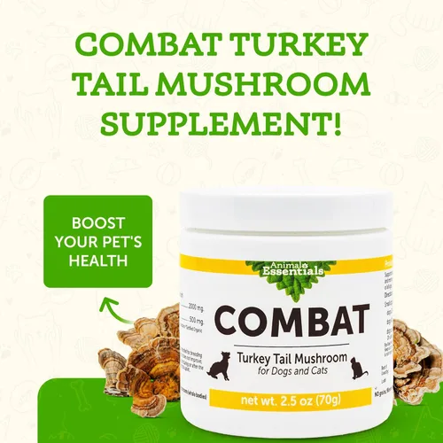 Vista 2 de Animal Essentials Suplemento de hongo de cola de pavo para perros y gatos, defensa inmunológica crítica, apoya la función cognitiva, extracto
