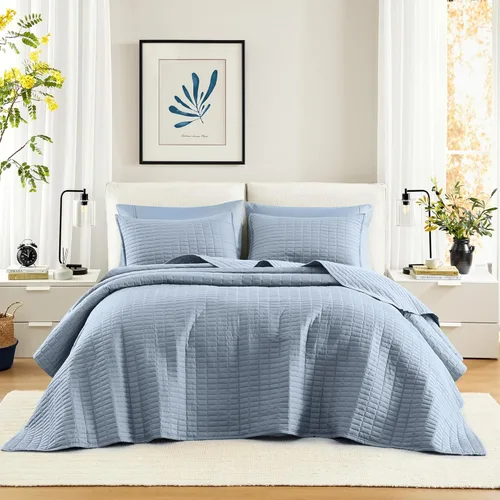 Vista 29 de Comfort Spaces Juego de edredón de tamaño King extragrande de color marfil de 120 x 118 pulgadas, colcha acolchada de verano de microfibra ligera