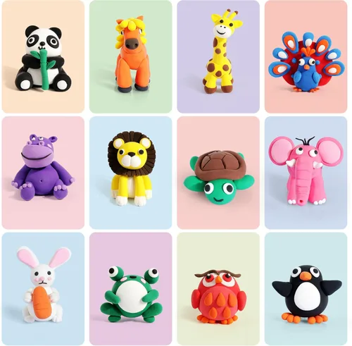 Vista 7 de Kit de arcilla de secado al aire para niños, 12 animales de arcilla para modelar con tarjetas tutoriales y video, 8 herramientas de escultura