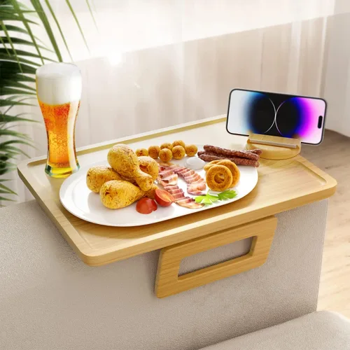 Vista 16 de Smatdecis Bandeja de brazo para sofá, mesa de clip para brazos, mesa de bandeja para reposabrazos adecuada para bebidas caseras, comida rápida, Negro