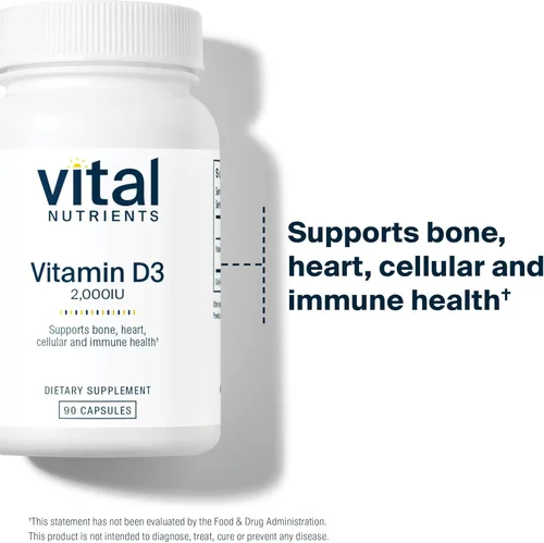 Vista 3 de Vital Nutrients Vitamina D3 2000 UI Suplemento de vitamina D para apoyar la absorción de calcio y la salud ósea* Sin gluten, lácteos y soja