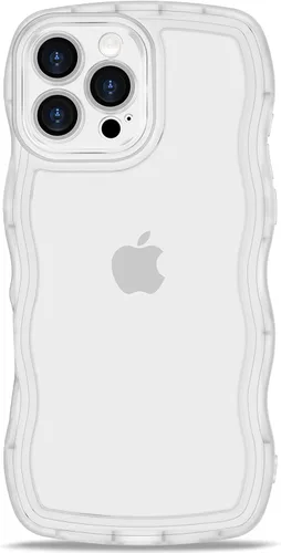 Vista 19 de Anuck Funda para iPhone 13 con Borde Ondulado, Diseño Trasero Transparente, Agarre Antideslizante, Lindo Marco de Forma Ondulada Rizada, Resistente