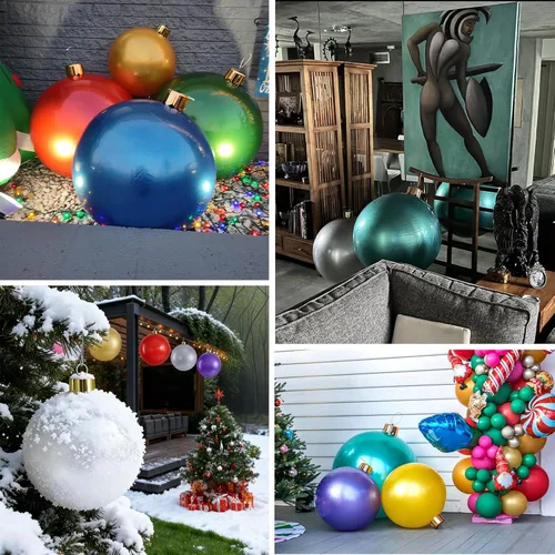 Vista 8 de Adornos inflables de Navidad, adorno navideño de gran tamaño de 18" y 25", decoraciones de bolas de Navidad para interiores y exteriores, usar como
