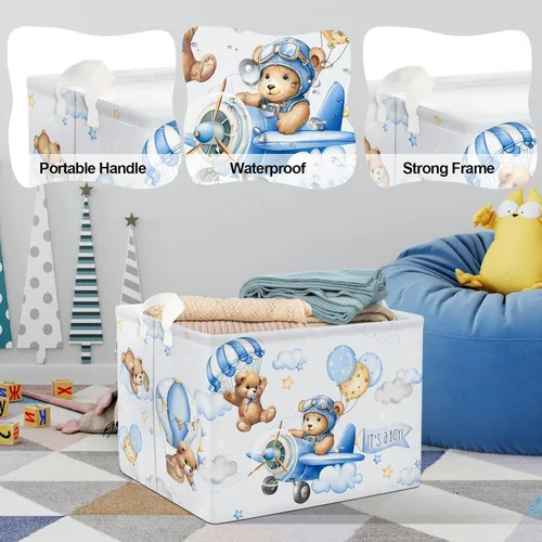 Vista 4 de Clastyle Cesta rectangular plegable de 36 l con asa para almacenamiento de ropa de juguete rectangular con asa para habitación de niños, guardería